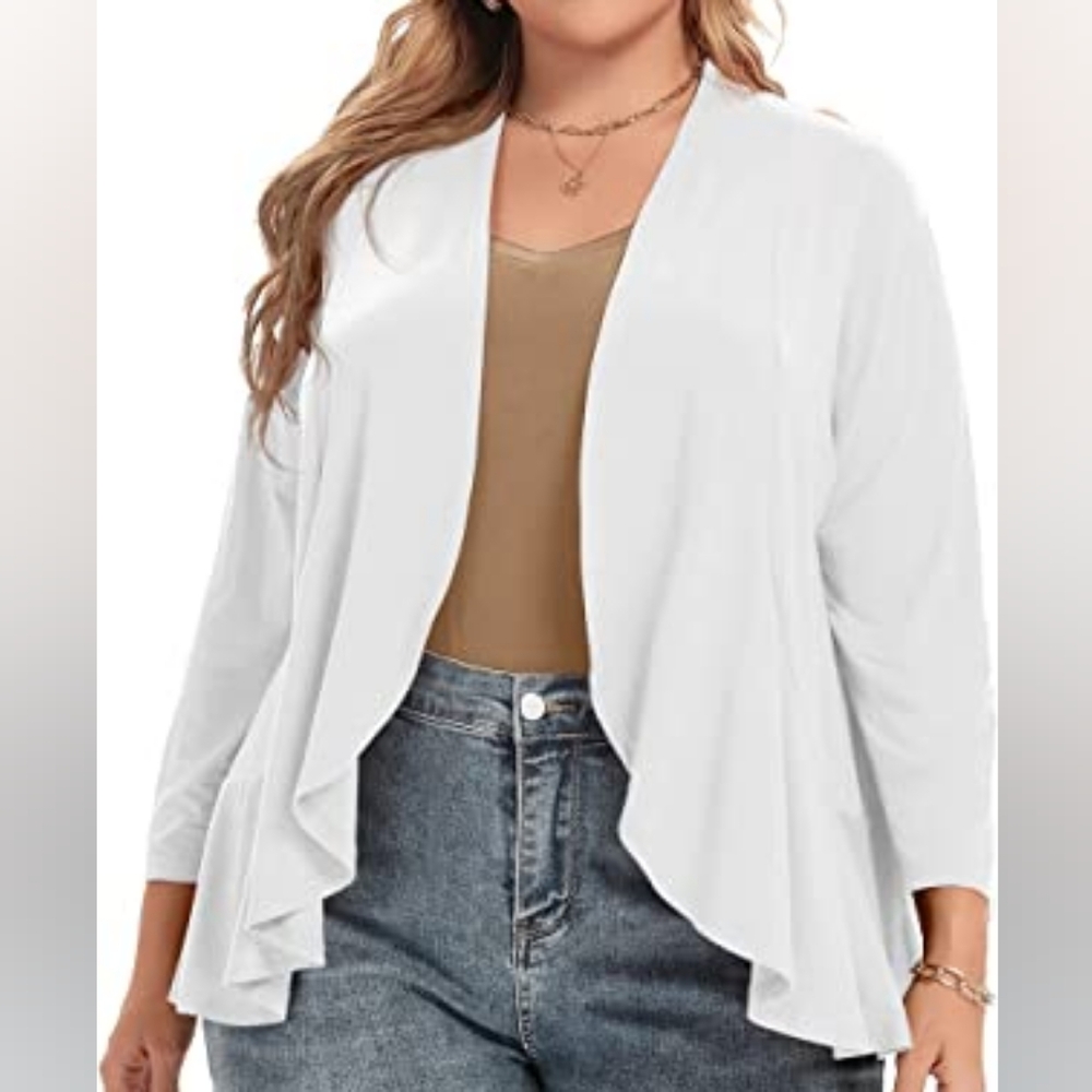 New Ivory White Cardigan Cover Up Open Front Drape Top Plus Size‎ 2X